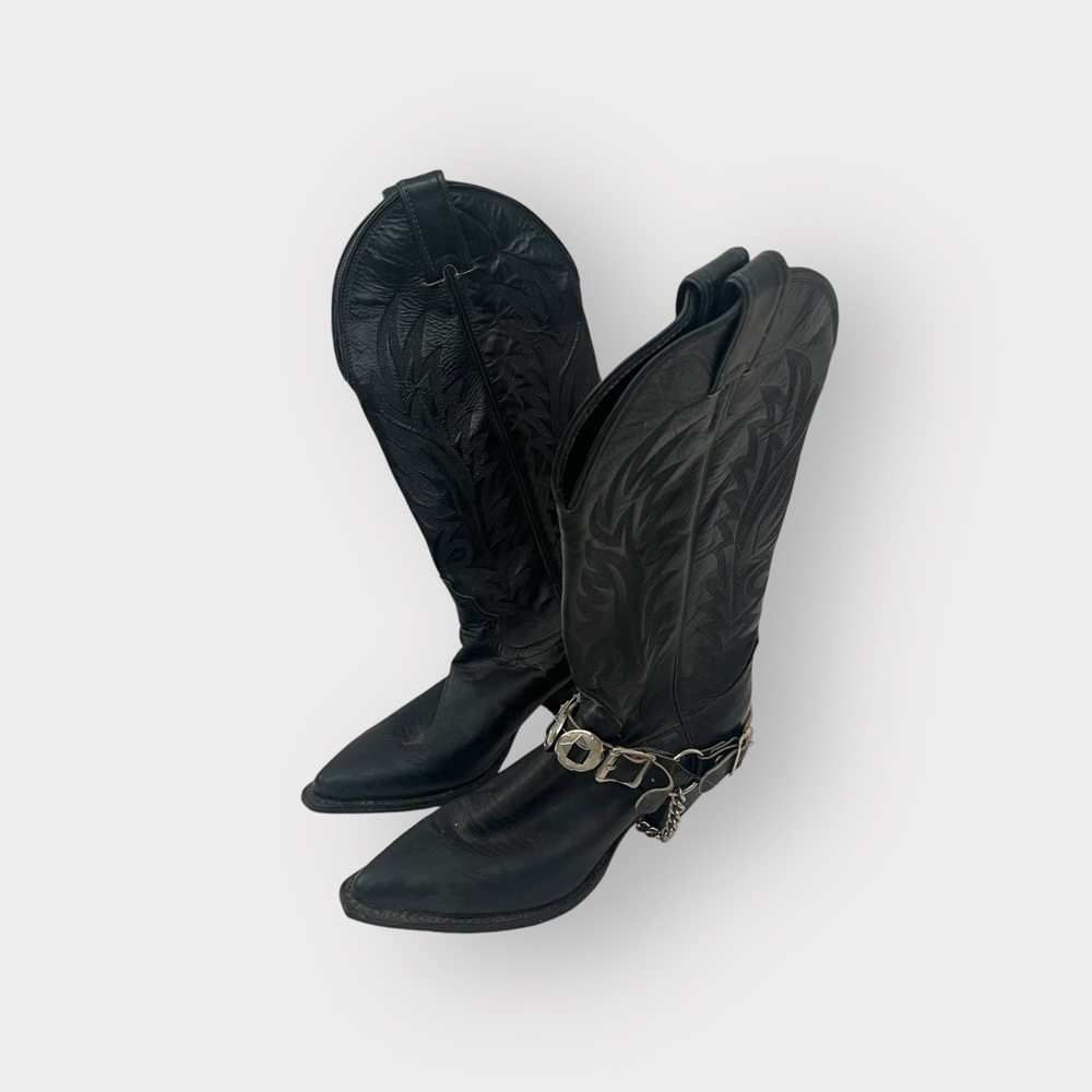 Justin Boots W2321 Black Western Boot - SIlver Boot Chain Boho, Women's Size 6 - Picture 3 of 11